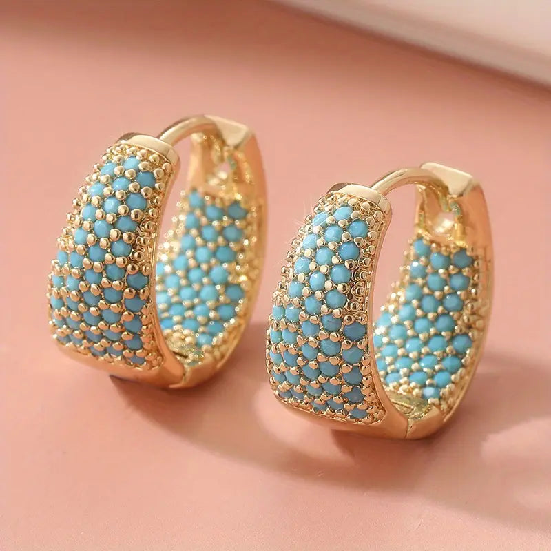 Gold-coloured hoop earrings with turquoise pearls | Gold