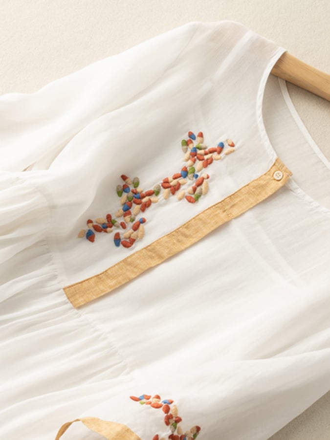 Zara Women's Dress – Cotton & Linen with Embroidery