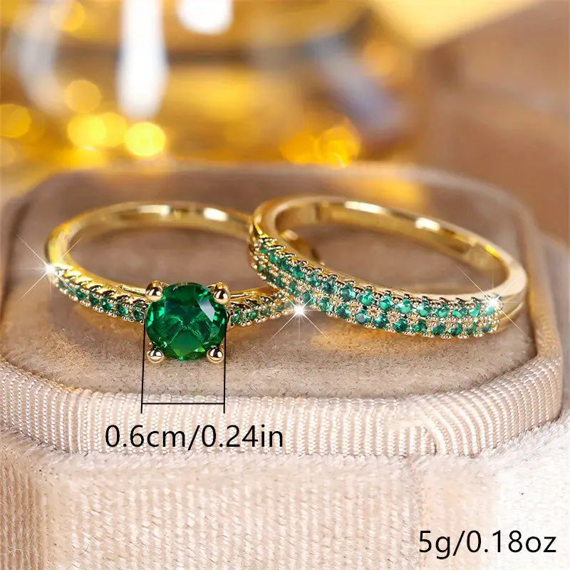 Serena Emerald Duo Ring Set | Gold