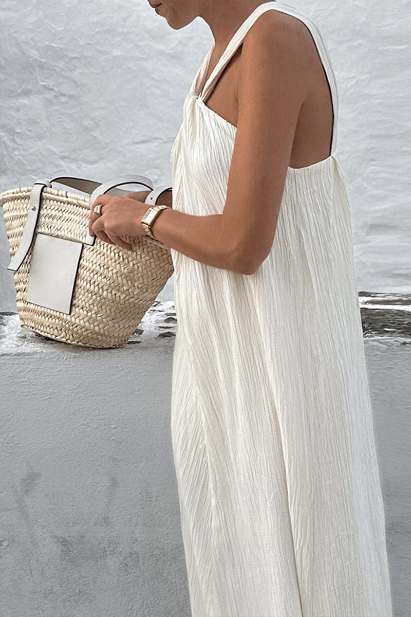 Women's Sleeveless Maxi Dress with Twist Neckline and Slit Hem