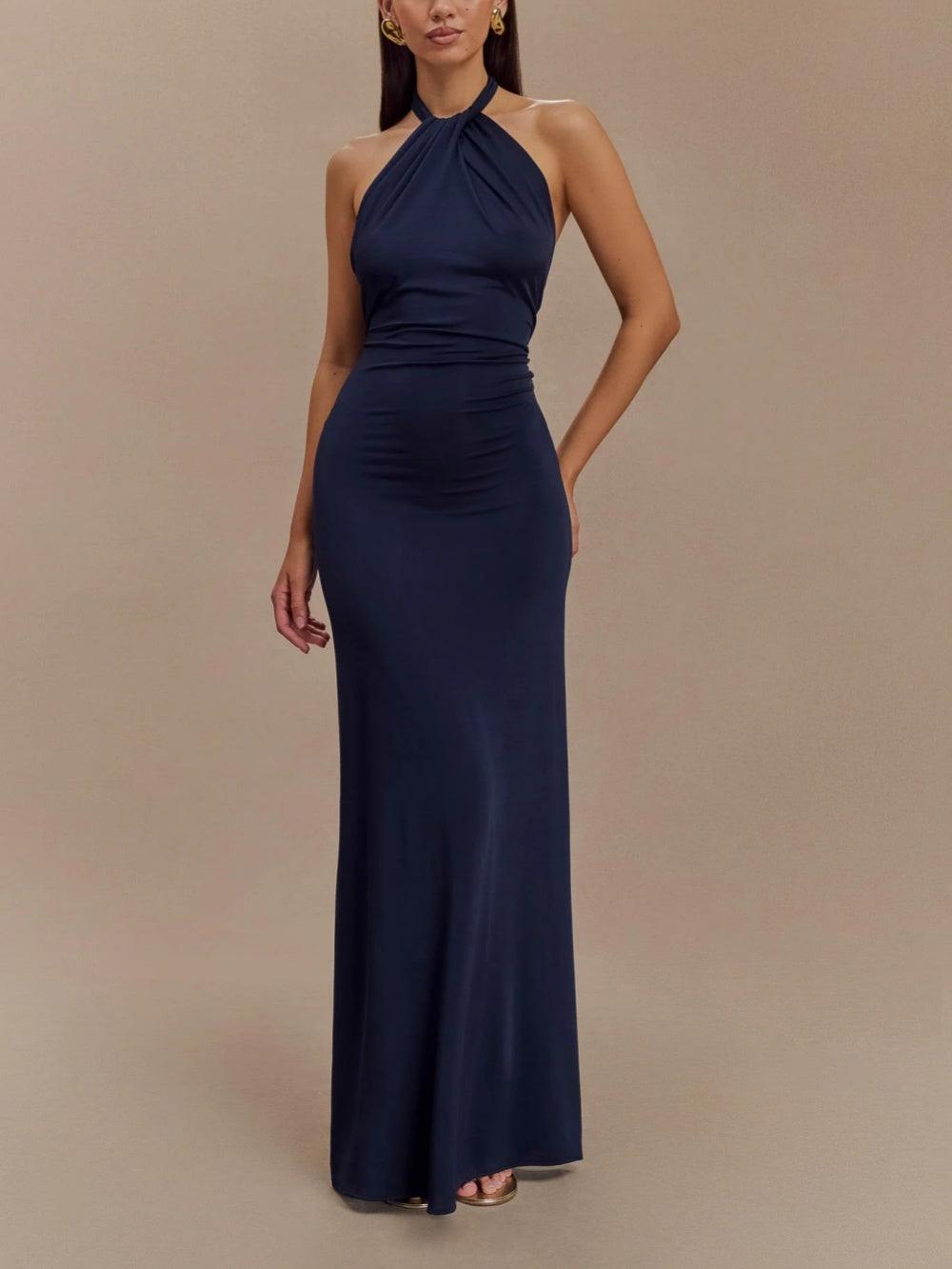 Celeste | Fitted Maxi Dress with Halter Neck