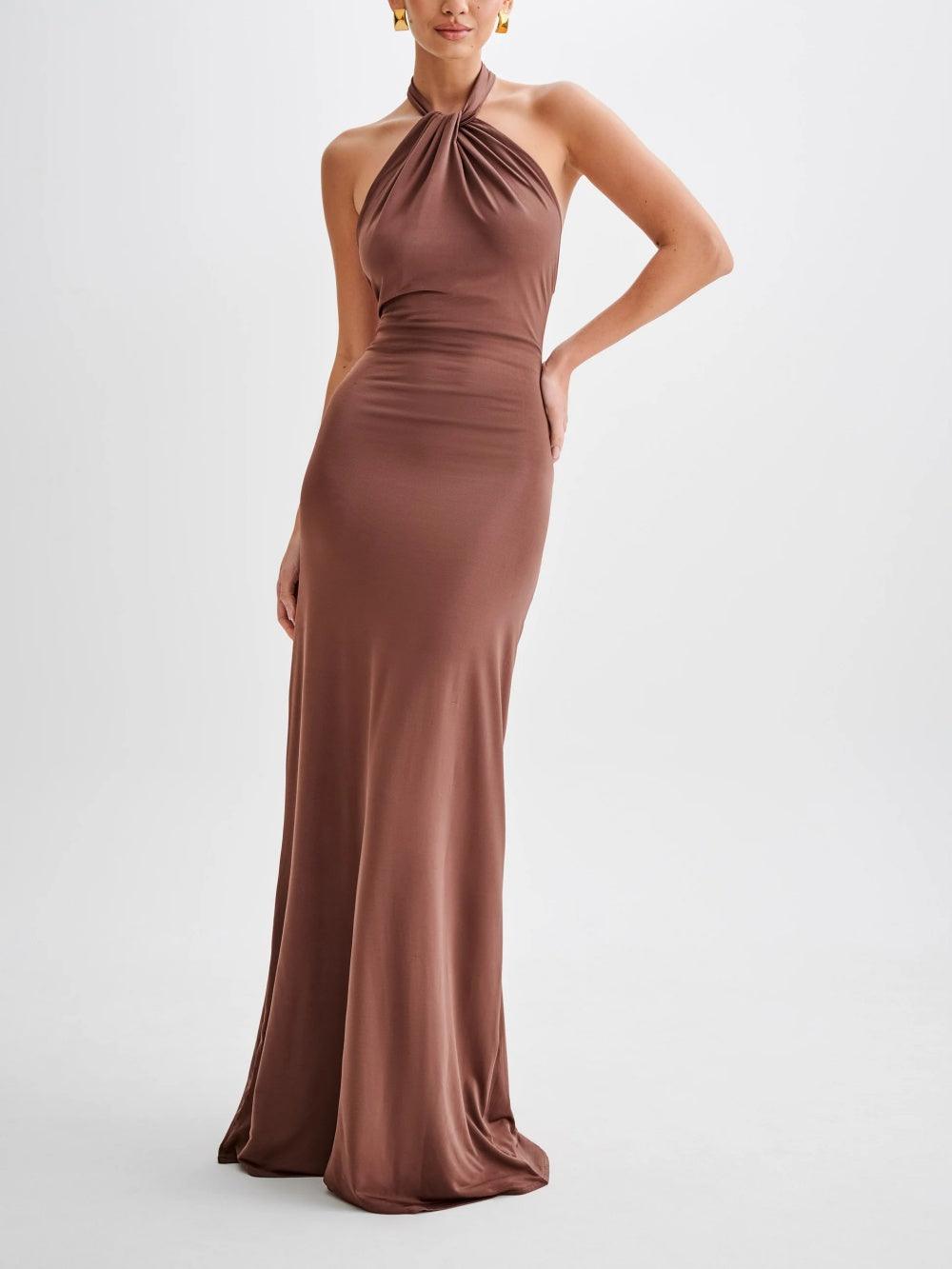 Celeste | Fitted Maxi Dress with Halter Neck