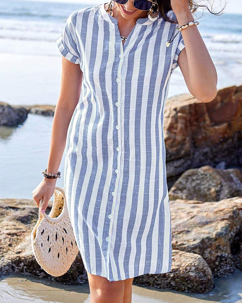 Laluna® Elegant Striped Shirt Dress