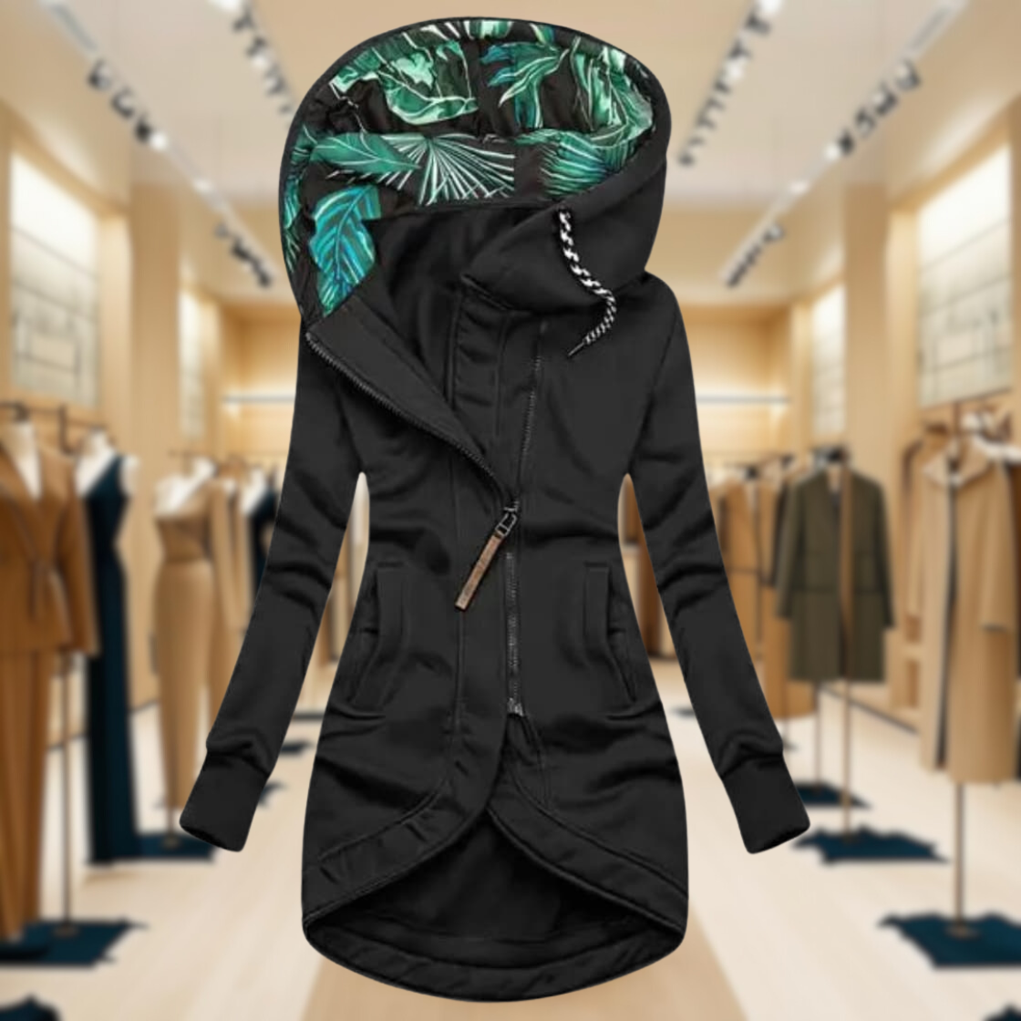 Women's Lightweight Rain Jacket with Hood and Asymmetric Zip