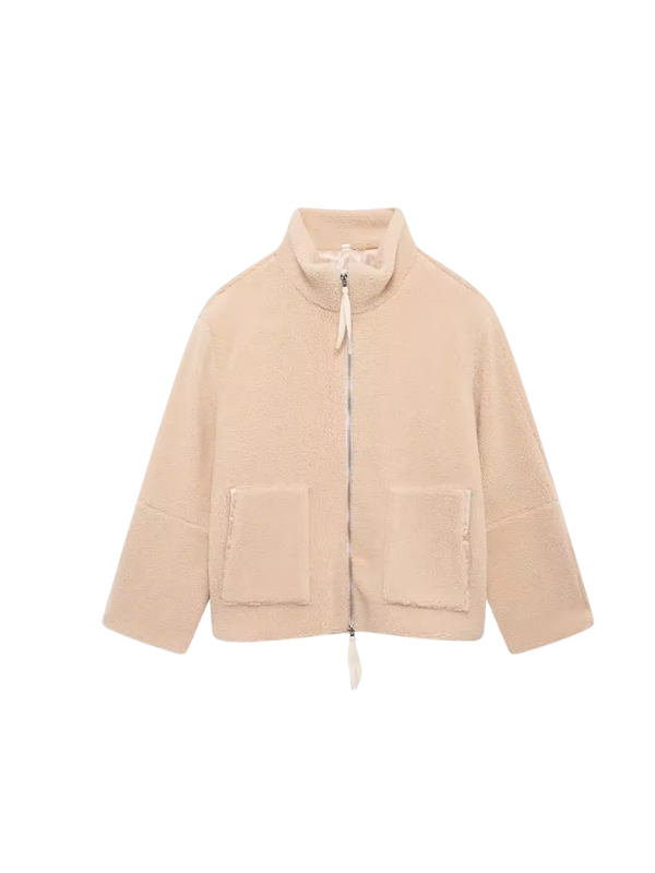 Women's Oversized Zip-Up Winter Jacket with High Collar Design