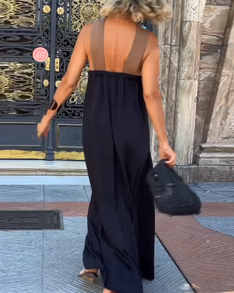Women's Halter Neck Maxi Dress with Crisscross Strap Detail