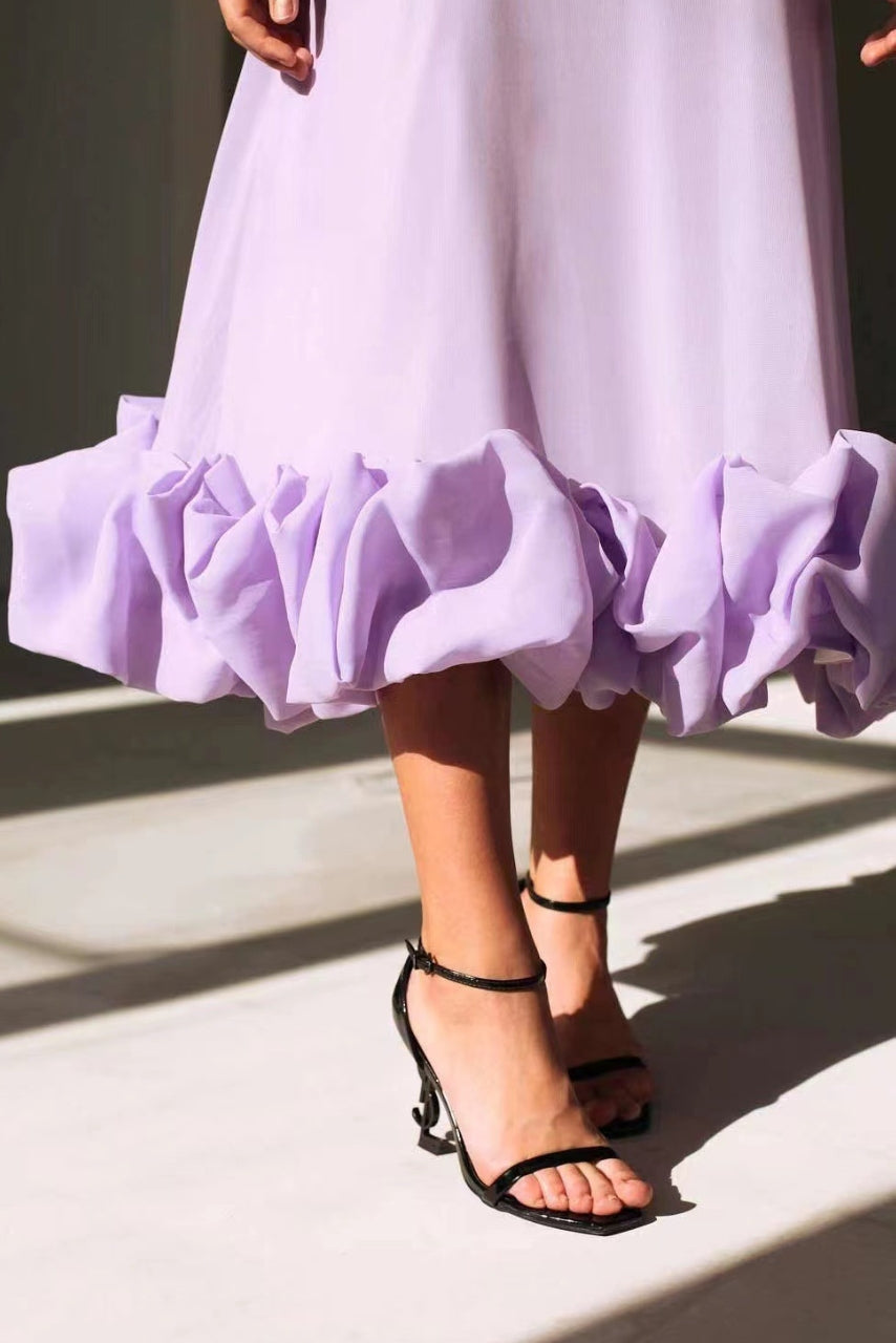 Women's Spaghetti Strap Maxi Dress with Flared Skirt and Ruffle Hem
