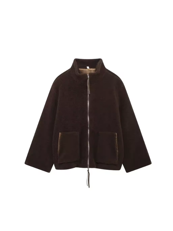 Women's Oversized Zip-Up Winter Jacket with High Collar Design