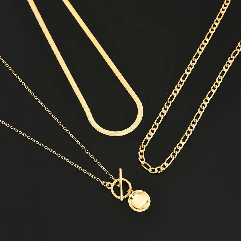 Layered necklace with textured pieces Savira | Gold