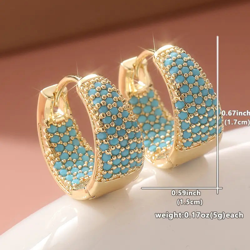 Gold-coloured hoop earrings with turquoise pearls | Gold
