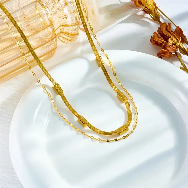 Sorella Gem Double Layer Retro Style Necklace | Gold