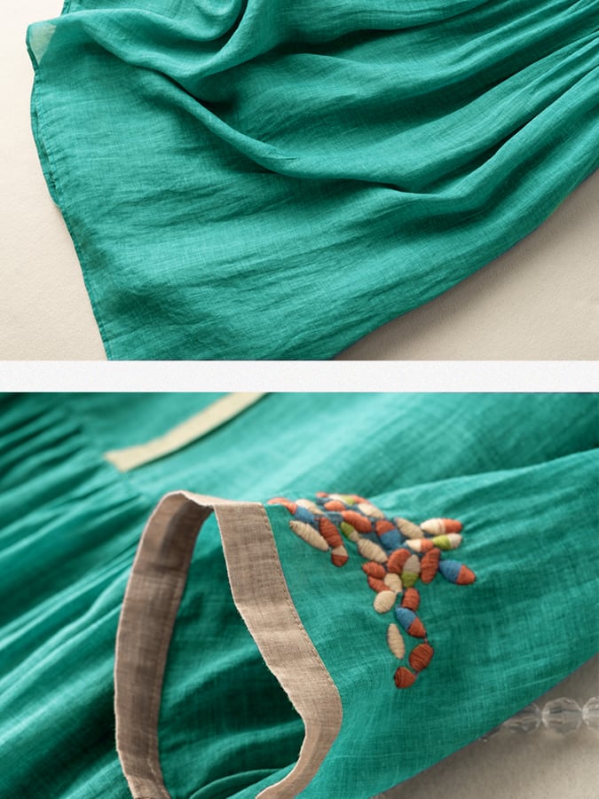 Zara Women's Dress – Cotton & Linen with Embroidery