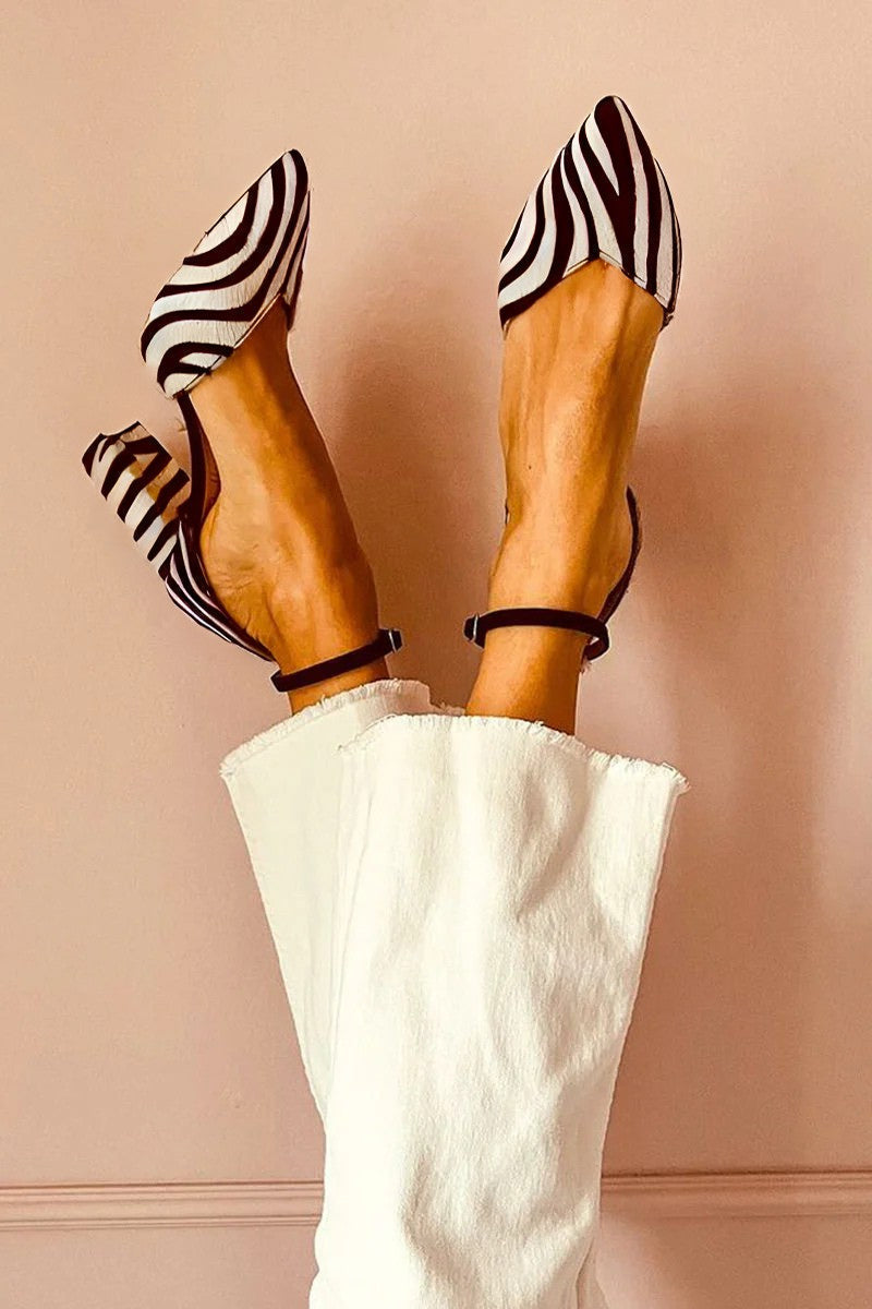 Iris - Mid-heel sandals with strap and zebra print