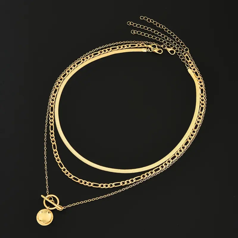 Layered necklace with textured pieces Savira | Gold
