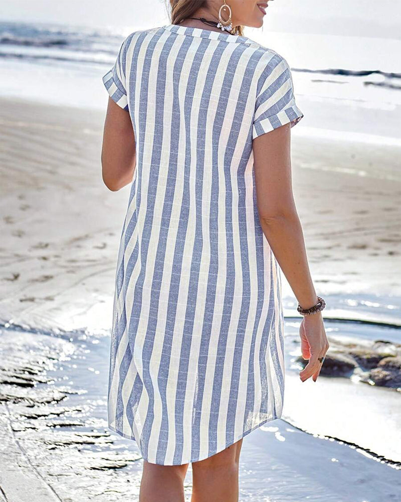 Laluna® Elegant Striped Shirt Dress
