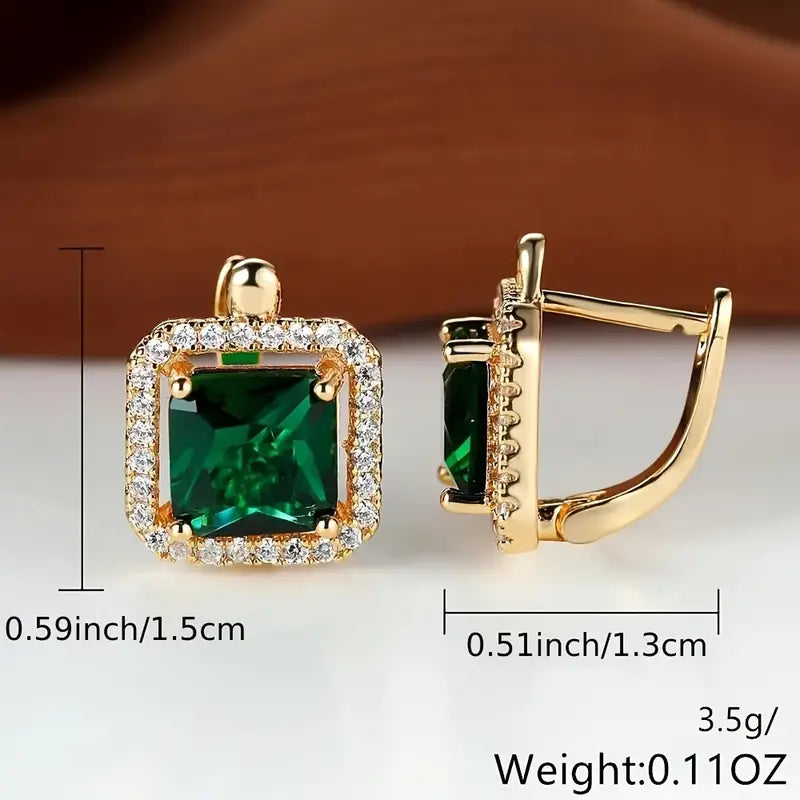 Square zircon earrings in gold-green | Gold