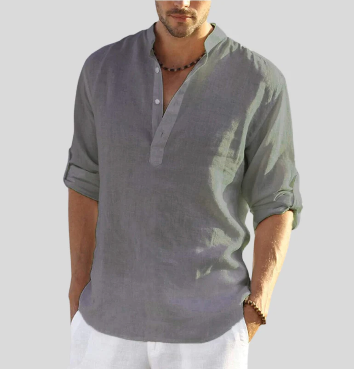 Men's Linen Shirt Ansel – Breathable Summer Shirt with Short Buttoned Collar and Roll-Up Sleeves