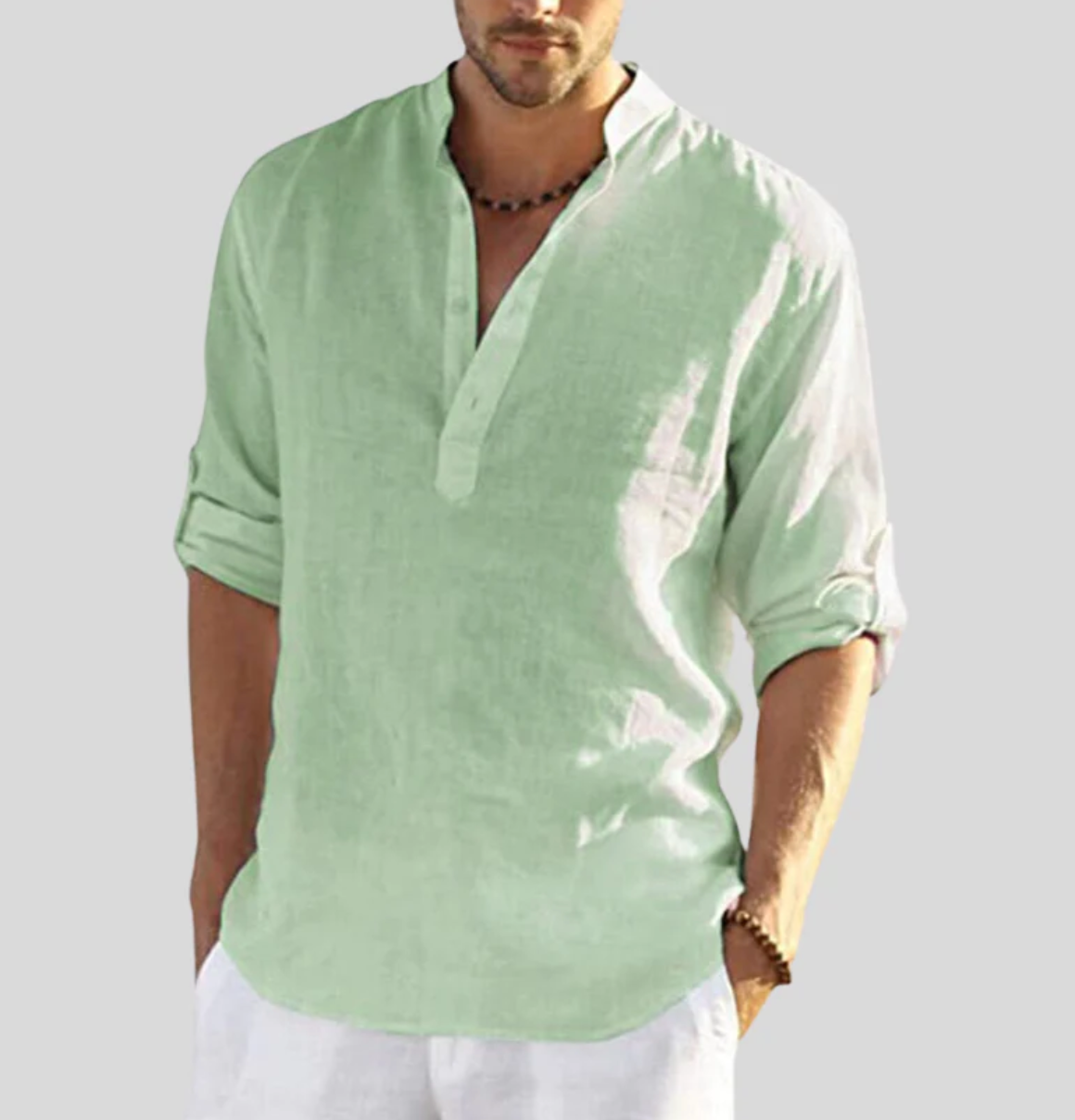 Men's Linen Shirt Ansel – Breathable Summer Shirt with Short Buttoned Collar and Roll-Up Sleeves