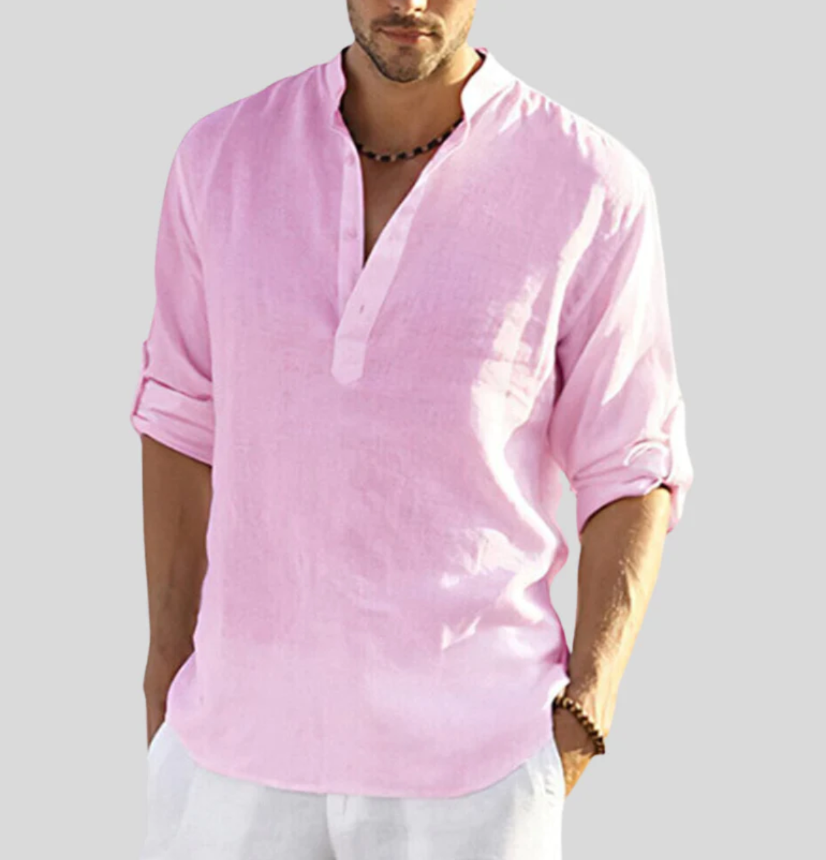 Men's Linen Shirt Ansel – Breathable Summer Shirt with Short Buttoned Collar and Roll-Up Sleeves