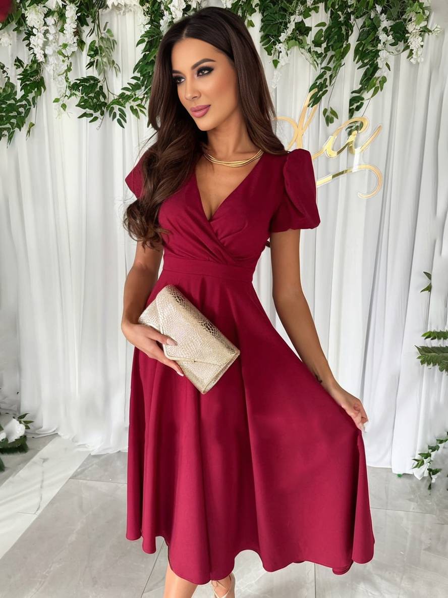 Julie Women's Dress – V-Neck, Short Ruffled Sleeves and Elegant Lightweight Cut for Bridesmaids