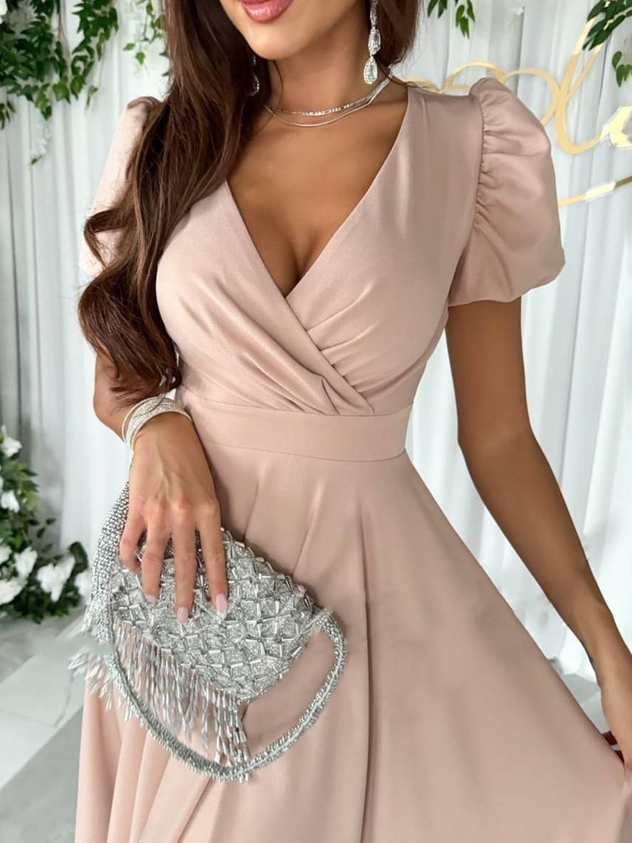 Julie Women's Dress – V-Neck, Short Ruffled Sleeves and Elegant Lightweight Cut for Bridesmaids