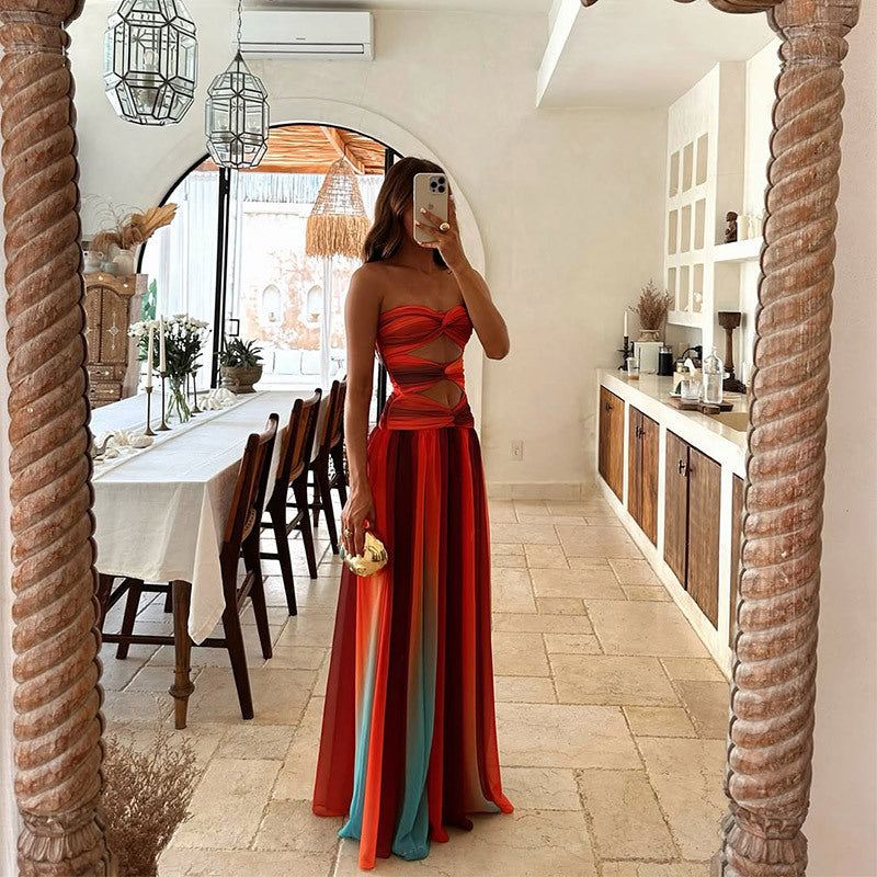 Women's Ombre Cut-Out Maxi Dress with Twist Front Detail