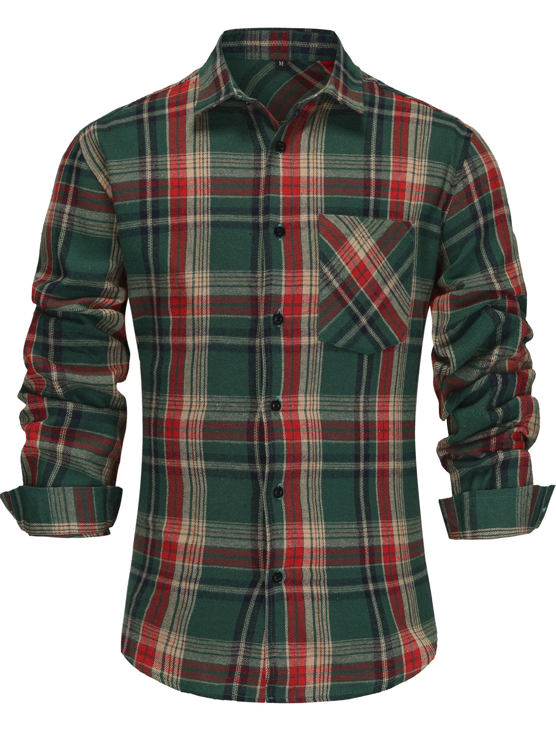 Men's Cotton Long-Sleeve Shirt with Front Pocket and Button Style