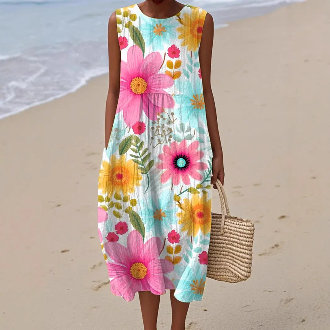 Adelina | Floral Patterned Patchwork Summer Maxi Dress