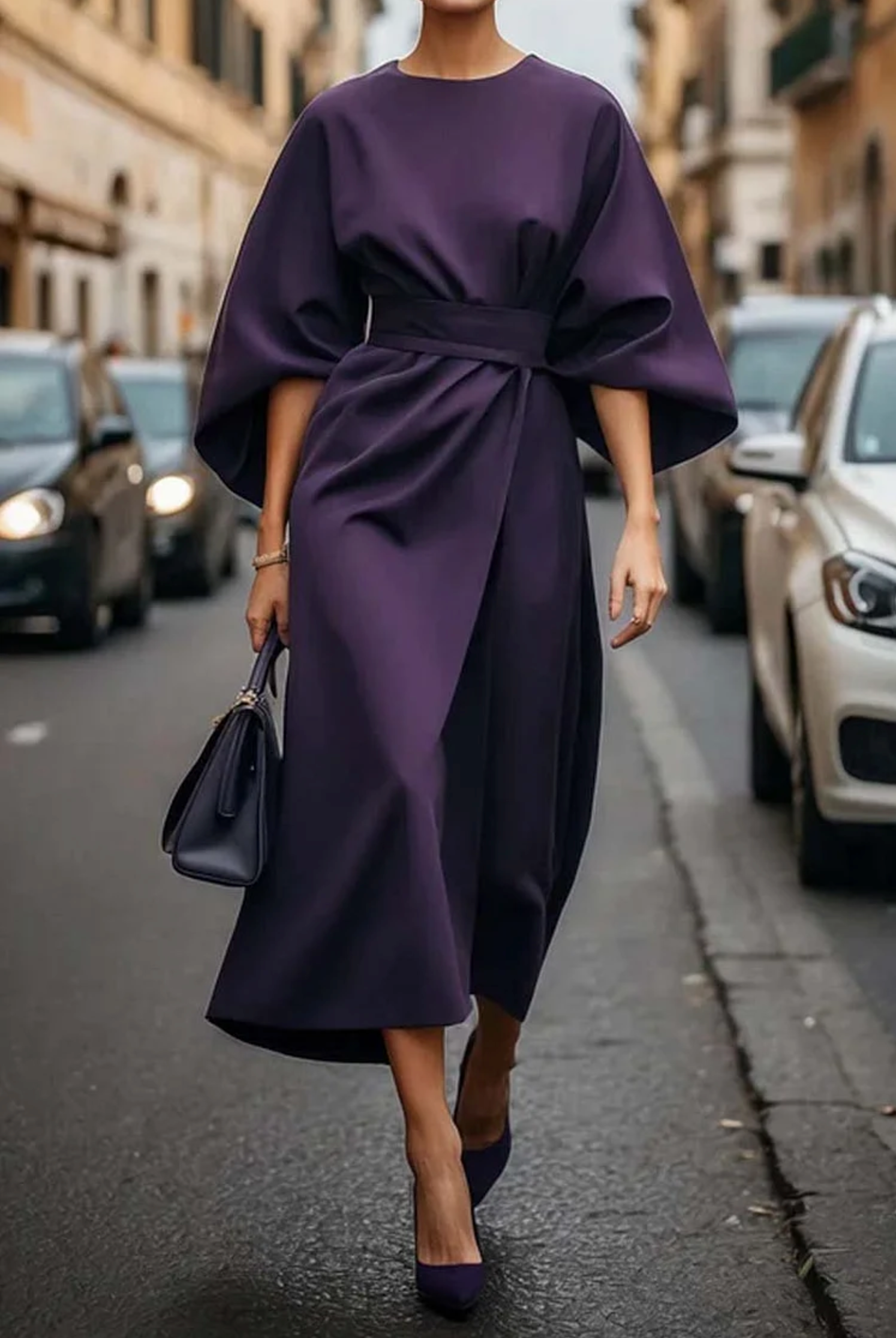 Louise Women's Dress – Feminine Dress with Puff Sleeve Detail and Adjustable Belt