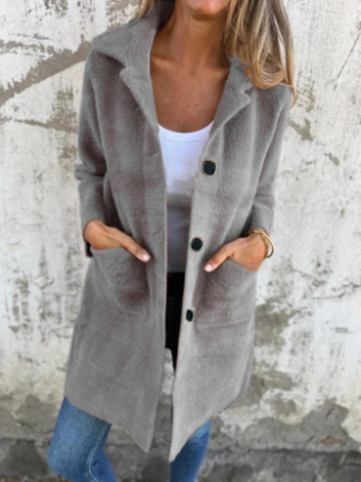 MARCE | Casual single-button coat in thick fabric with lapels