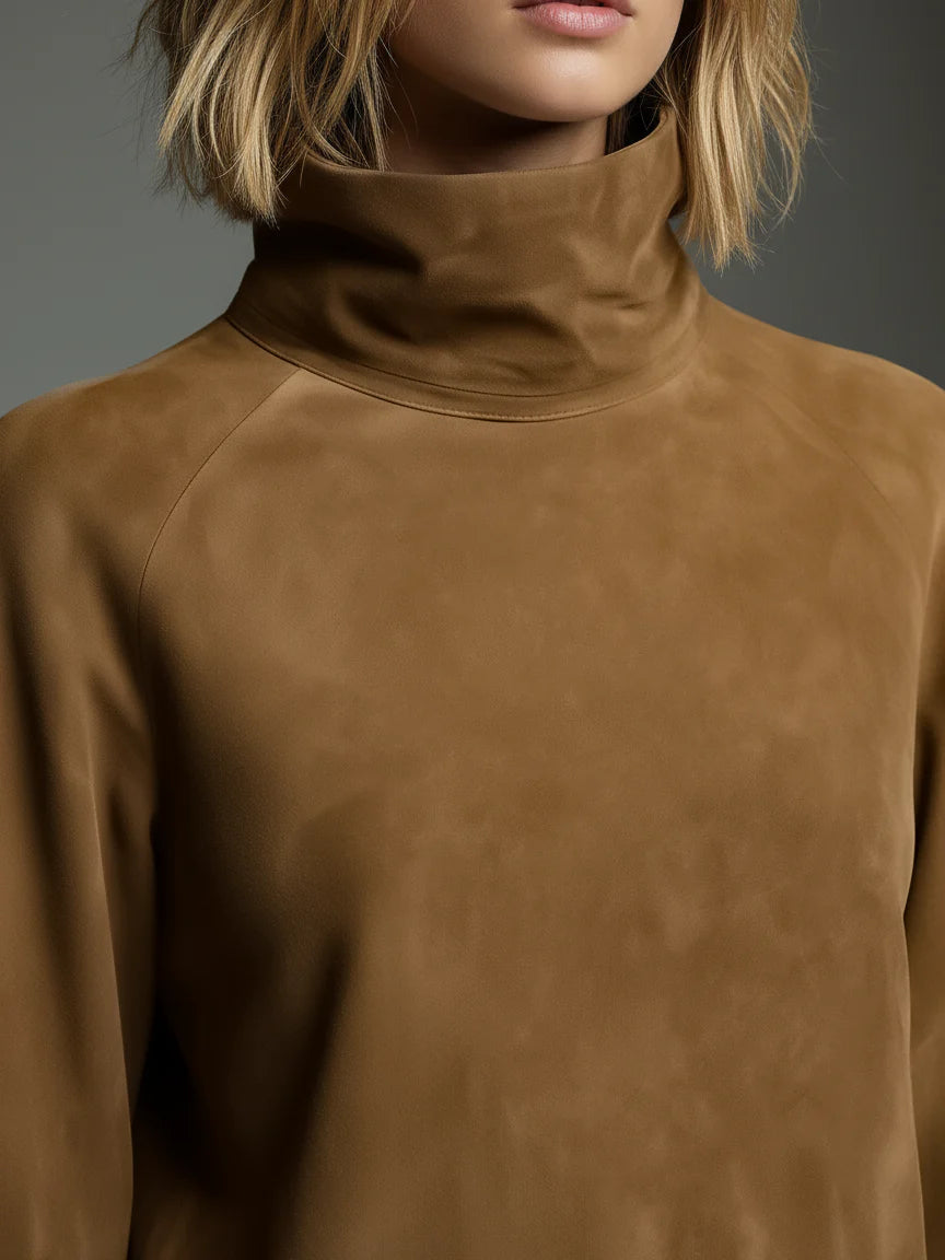 Verónica™ | Loose-fitting Suede Mini Dress with High Neck