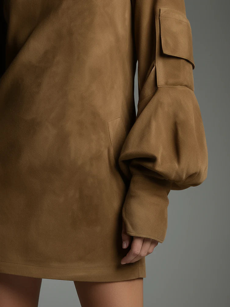 Verónica™ | Loose-fitting Suede Mini Dress with High Neck
