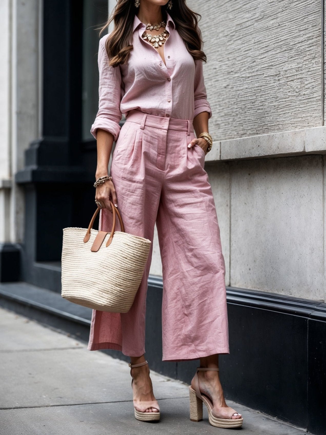 Cristina | Set with pink capri trousers and loose shirt