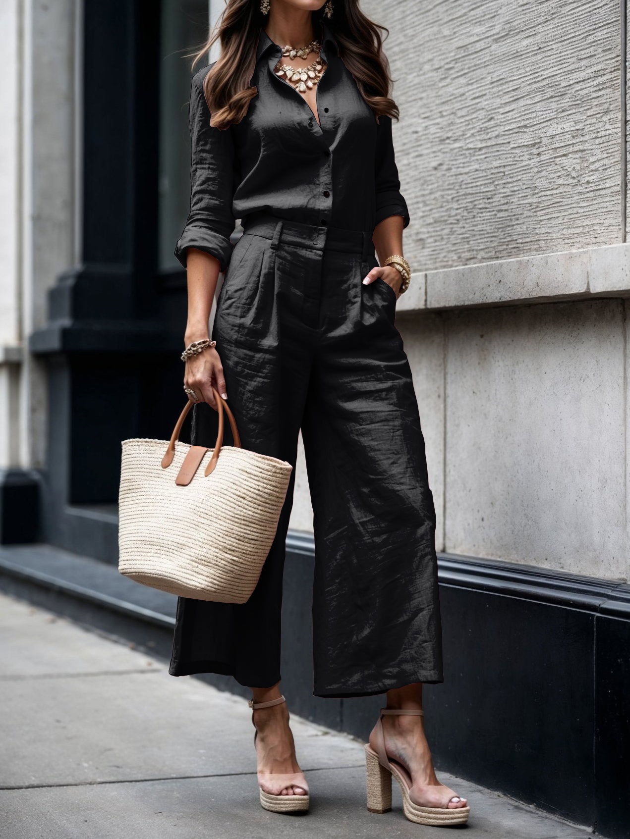 Cristina | Set with pink capri trousers and loose shirt