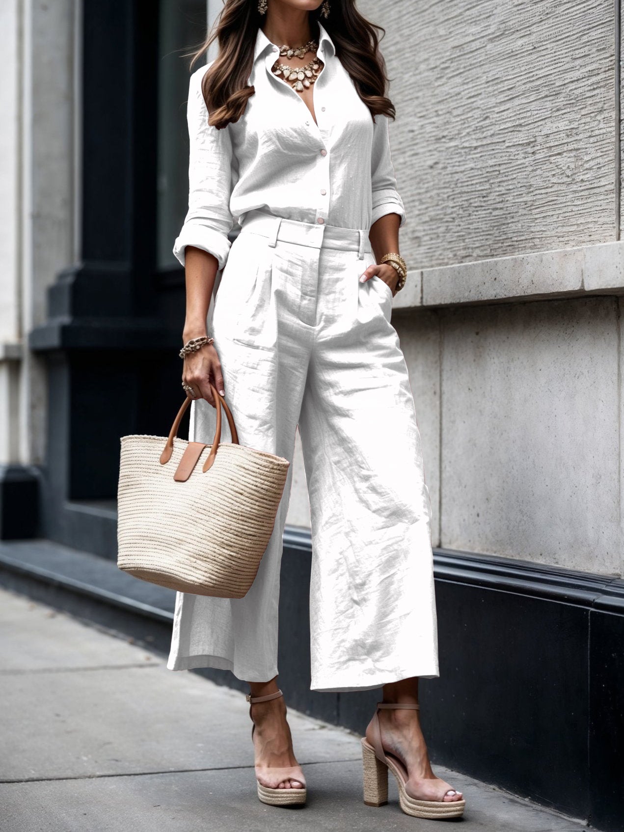 Cristina | Set with pink capri trousers and loose shirt