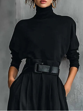 Marta | Black two-piece set with high neck and included belt