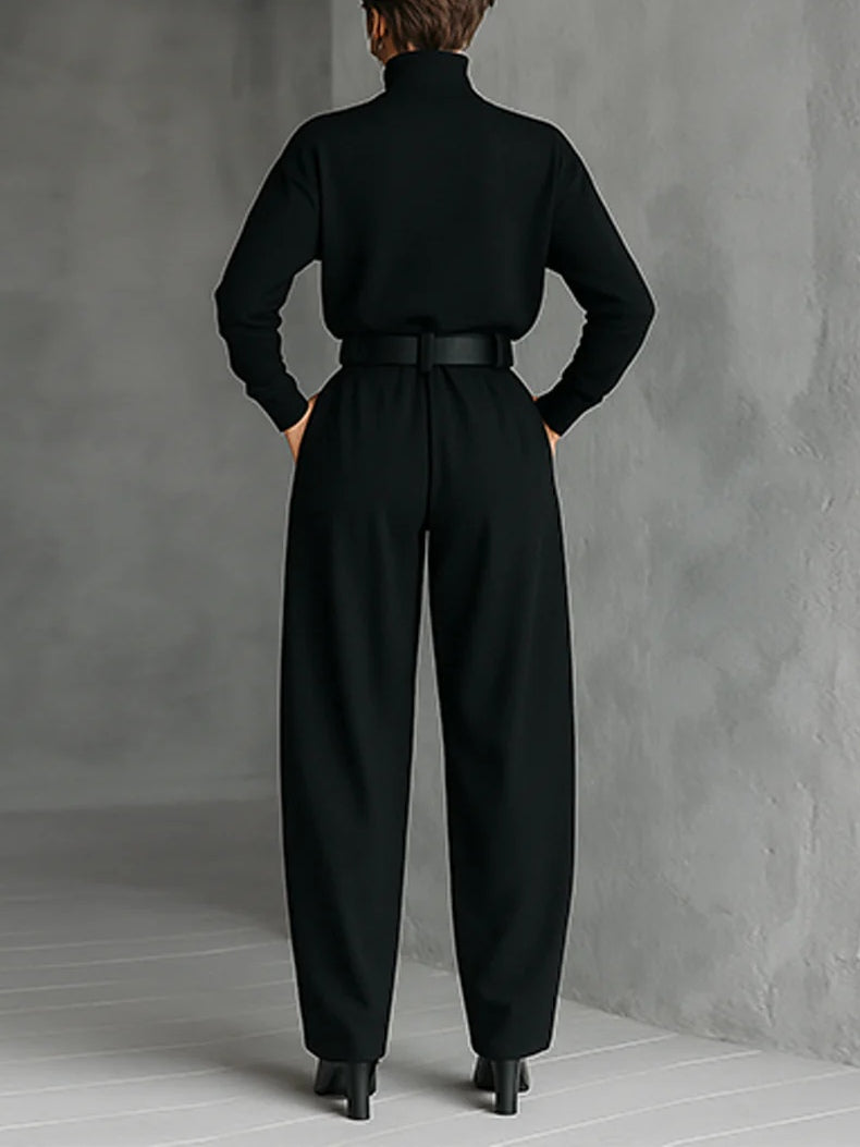 Marta | Black two-piece set with high neck and included belt