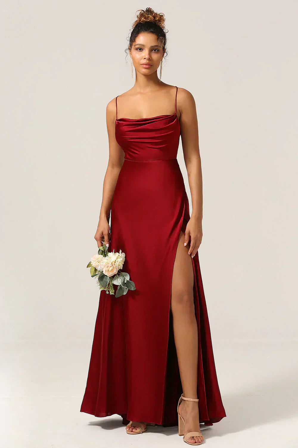 Women's Spaghetti Strap Evening Maxi Dress with High Slit