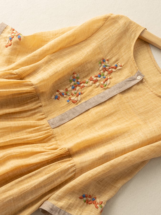 Zara Women's Dress – Cotton & Linen with Embroidery