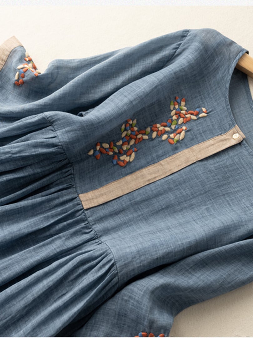 Zara Women's Dress – Cotton & Linen with Embroidery