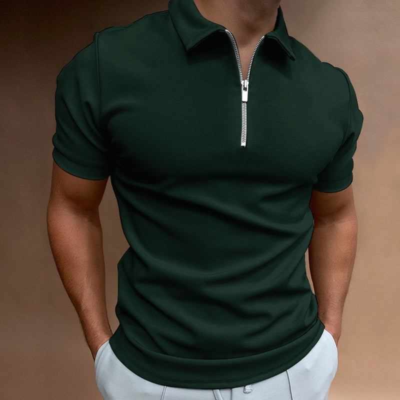 Men’s Zip Polo Shirt – Fitted Short Sleeve Top for Casual & Smart Summer Outfits