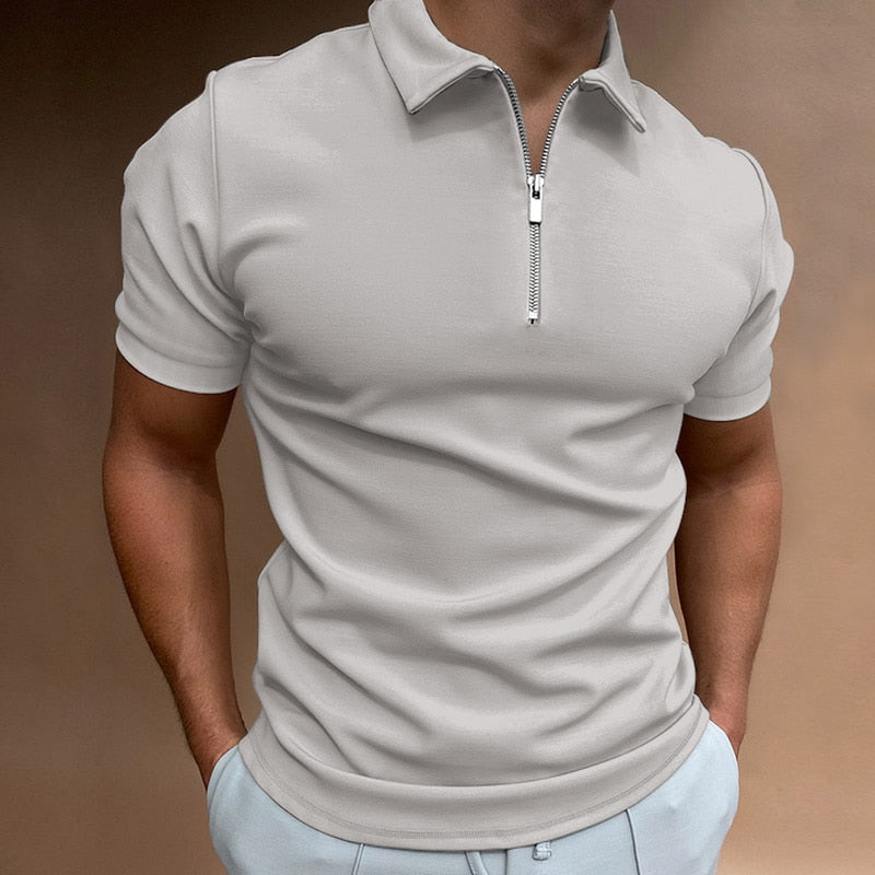 Men’s Zip Polo Shirt – Fitted Short Sleeve Top for Casual & Smart Summer Outfits