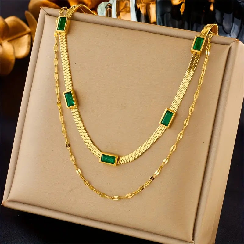 Sorella Gem Double Layer Retro Style Necklace | Gold