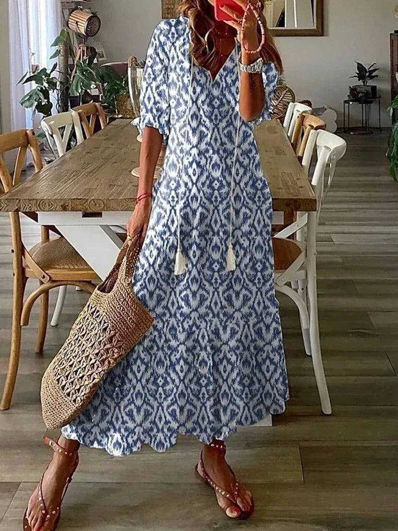 Women's Flowy Floral Long Dress with Sleeves