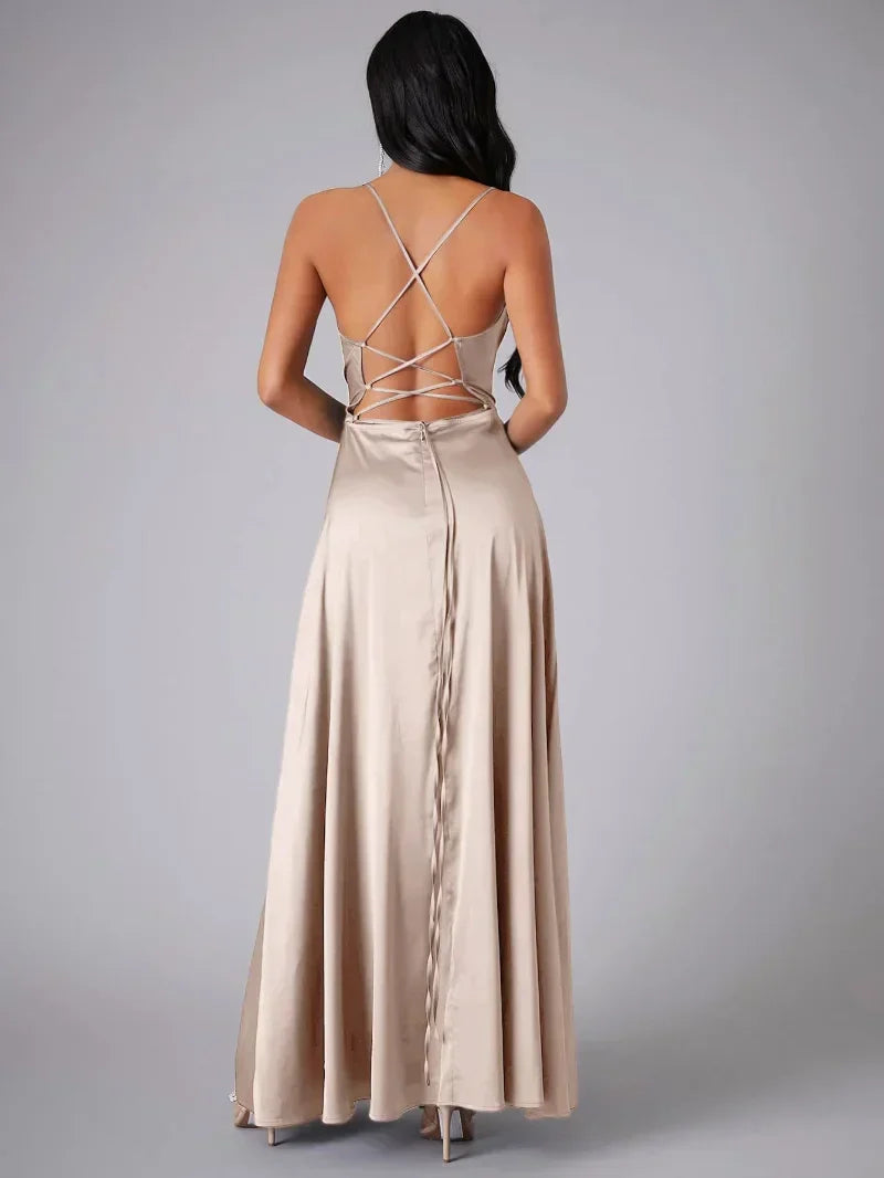 Women's Spaghetti Strap Evening Maxi Dress with High Slit