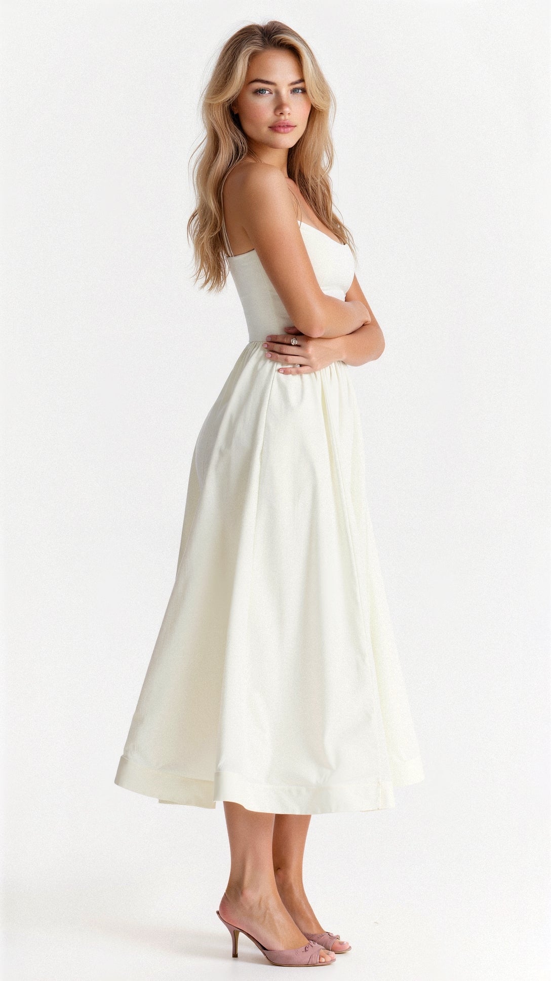 Women's Midi Dress with Spaghetti Straps and A-Line Silhouette