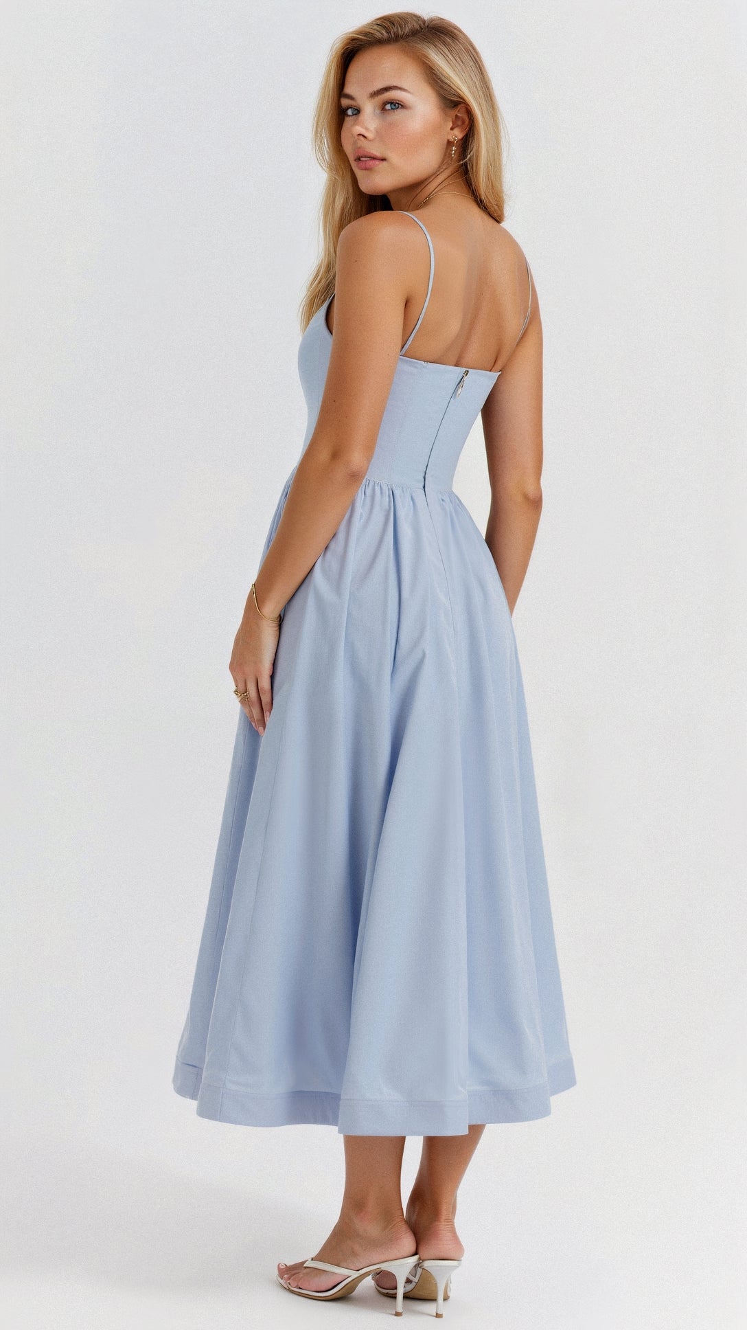 Women's Midi Dress with Spaghetti Straps and A-Line Silhouette