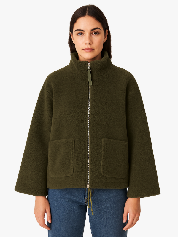 Women's Oversized Zip-Up Winter Jacket with High Collar Design