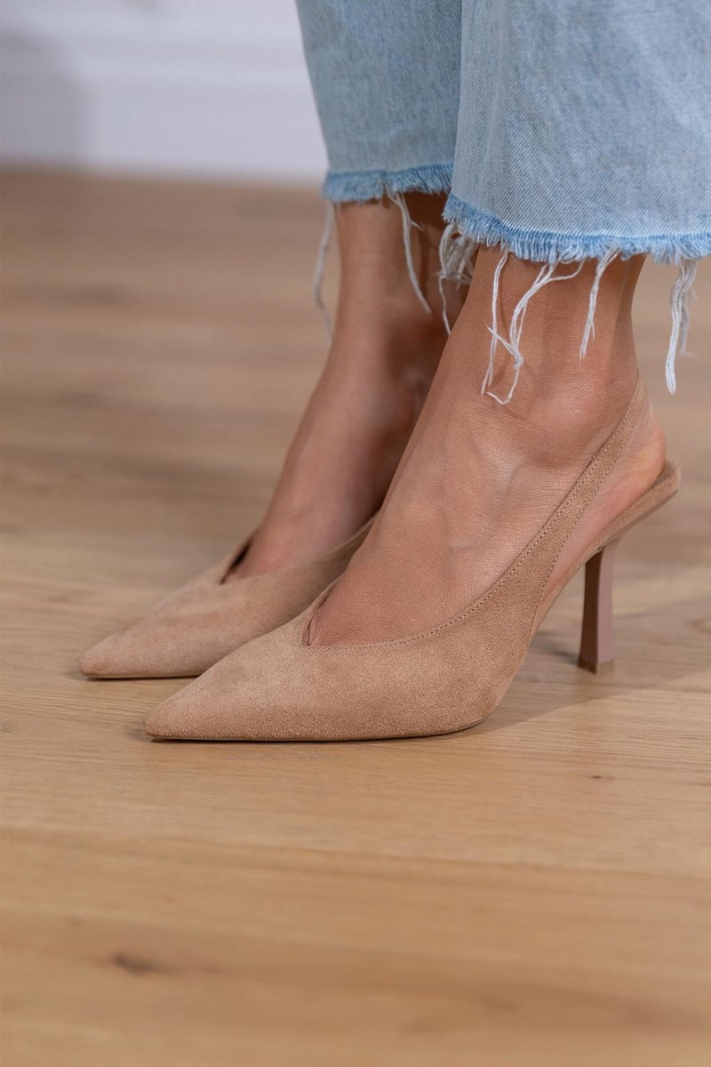 Jeanine - Nude Slingback Heels with Fine Heel