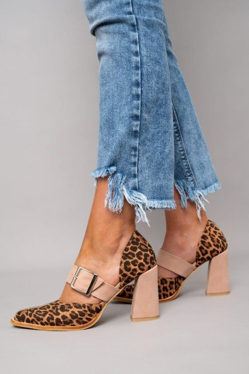 Judith - Leopard Print Suede Sandals with Stable Heel